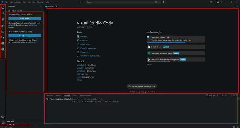 Tampilan Interface Utama VS Code